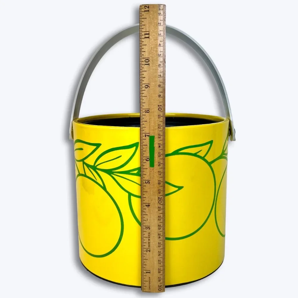 Vtg 70s Lemon Ice Bucket Vinyl Mod Pop Art Kitsch Retro Citrus Yellow Barware